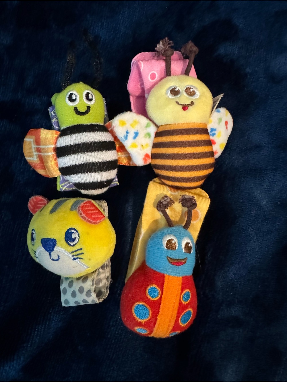 Plush Animal Wrist Rattle Set - Yellow, Green, Blue, Red